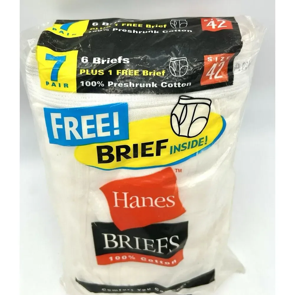 Brand New Vintage 2000 Hanes Briefs Size 42 Underwear 7 Total Pair Sealed Y2K - Picture 3 of 8